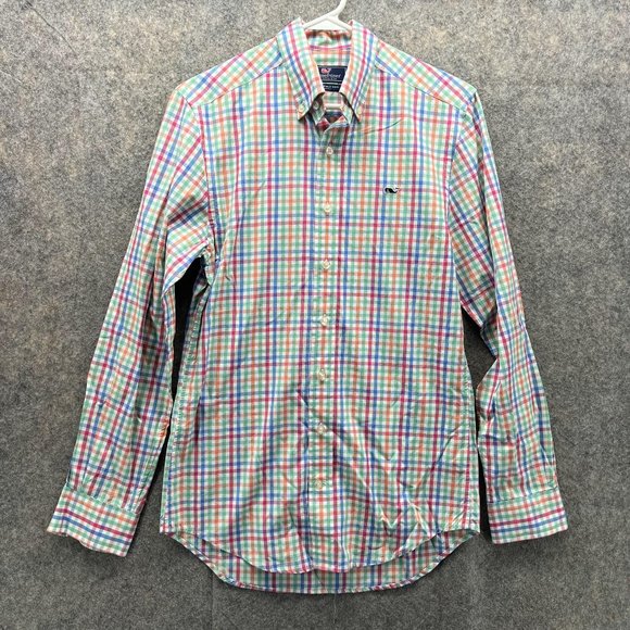 Vineyard Vines Shirt Men XS Slim Fit Whale White Casual Button Down Dress Check - Picture 1 of 15
